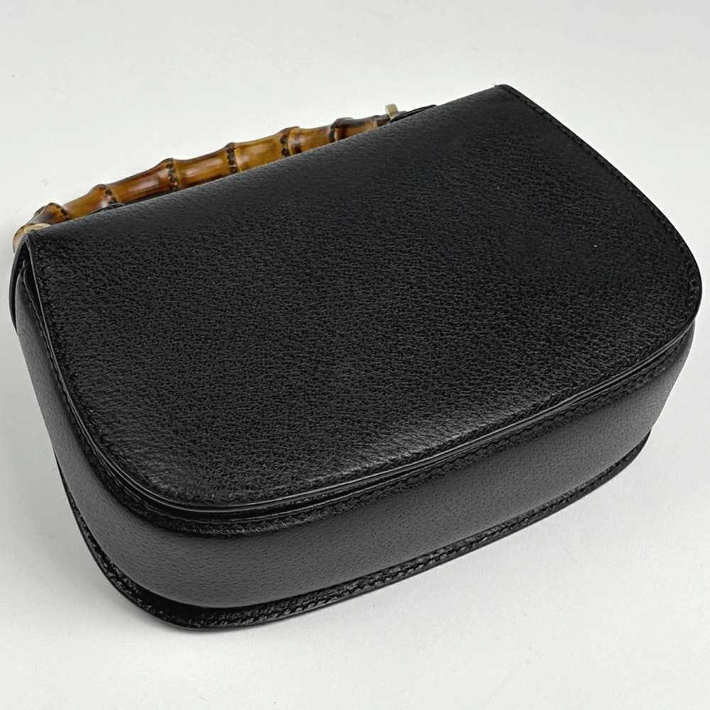 Gucci Handbag Black Leather Bamboo Bag Shoulder